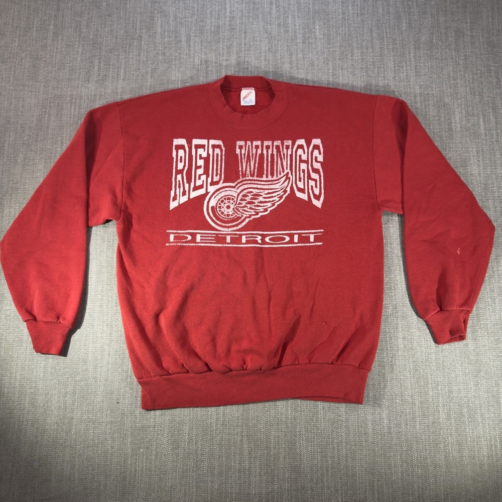 Vintage Detroit Red Wings Sweatshirt Mens L Red NHL Hockey Jerzees Crewneck